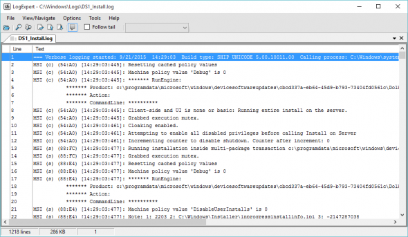 LogExpert ein Windows tail Programm mit Live Funktionen u.a. live Suche
